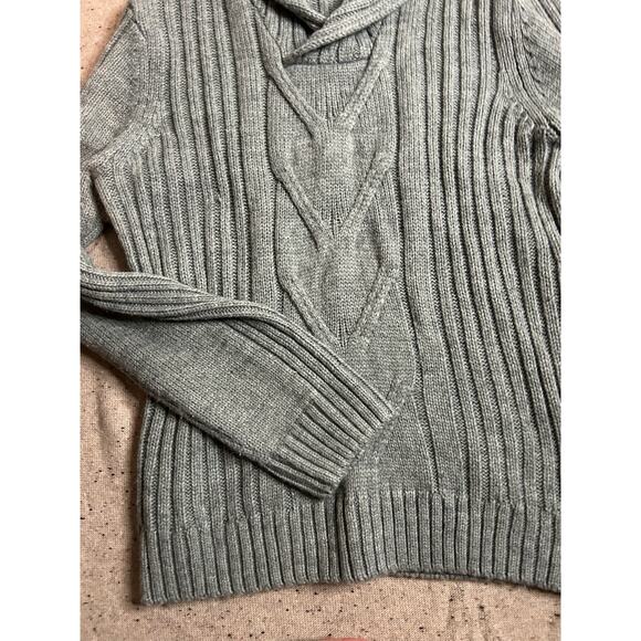 Vintage Perry Ellis Gray Wool Blend Cable Knit Sweater Large Cozy Academia - Picture 3 of 10